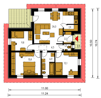 Floor plan of ground floor - BUNGALOW 116